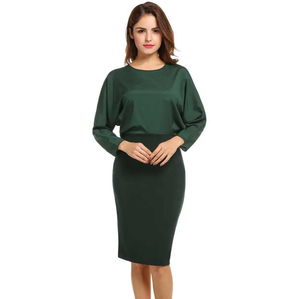 

2020 New Arrivals women Solid Color Long Sleeve Fashion Faux Real Silk casual dresses
