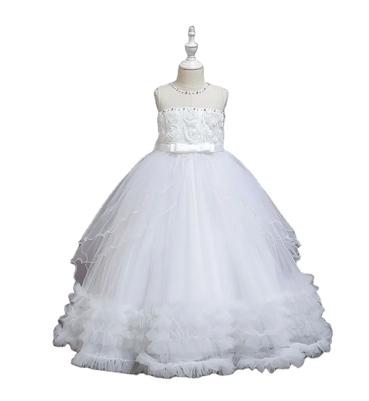 

2021 high quality children's dress summer girl wedding dress little girl embroidered gauze princess dress show singer