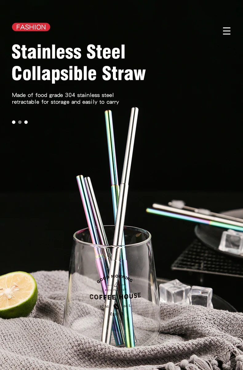 Reusable Stainless Steel Drinking Straw Telescopic Metal Straw Set With