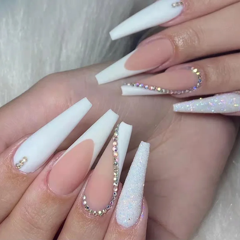 

Long Ballet Nail Glitter French Wearable Nail Detachable Pressing Nails