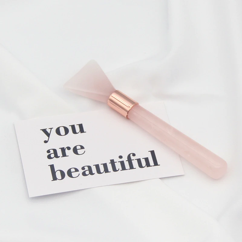 

New Arrivals Natural Rose Quartz Facial Applicator Pink Jade Mask Brush with Bag
