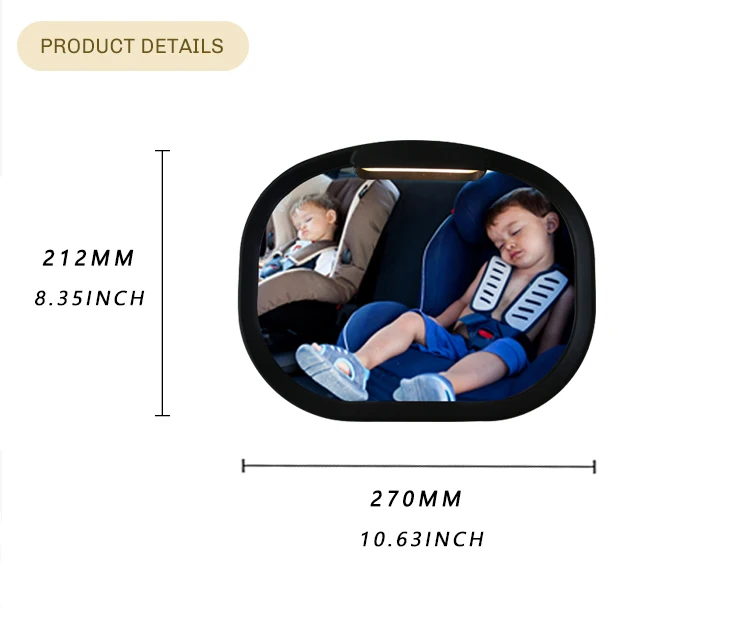 Led Light Fillet Square Safety Baby Rear View Light Up Back Seat Mirror