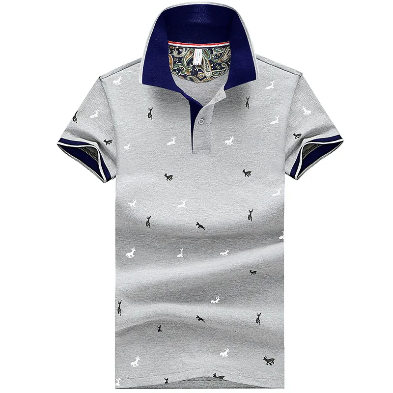2021 Men Summer Deer Print Polo T Shirt Short Sleeve Slim Fit Polos ...