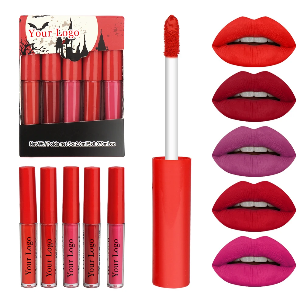 

high quality cheap korean nude red pink 5pcs colorful matte liquid lipsticks