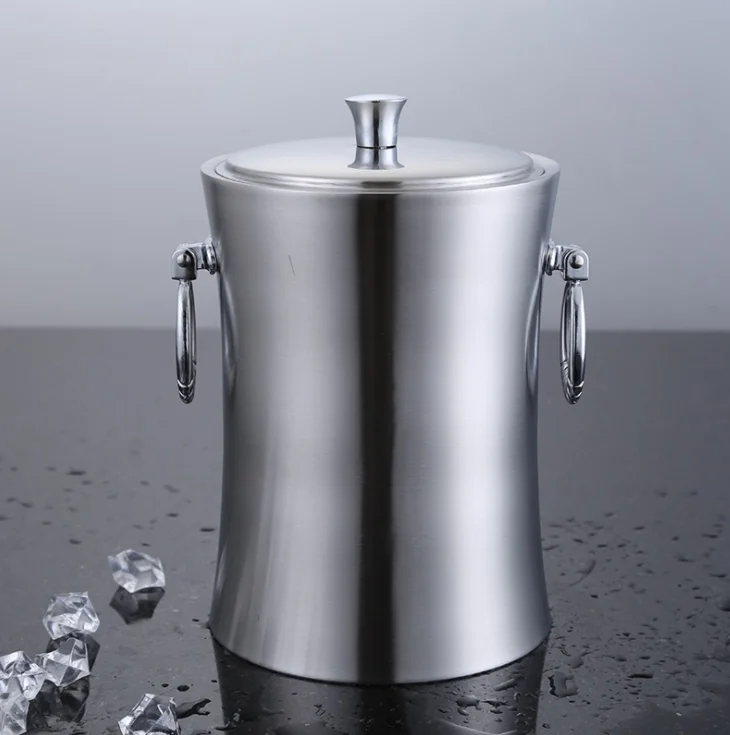 

Hot selling Stainless steel Large capacity double ice bucket with cover portable handle Bar champagne beer