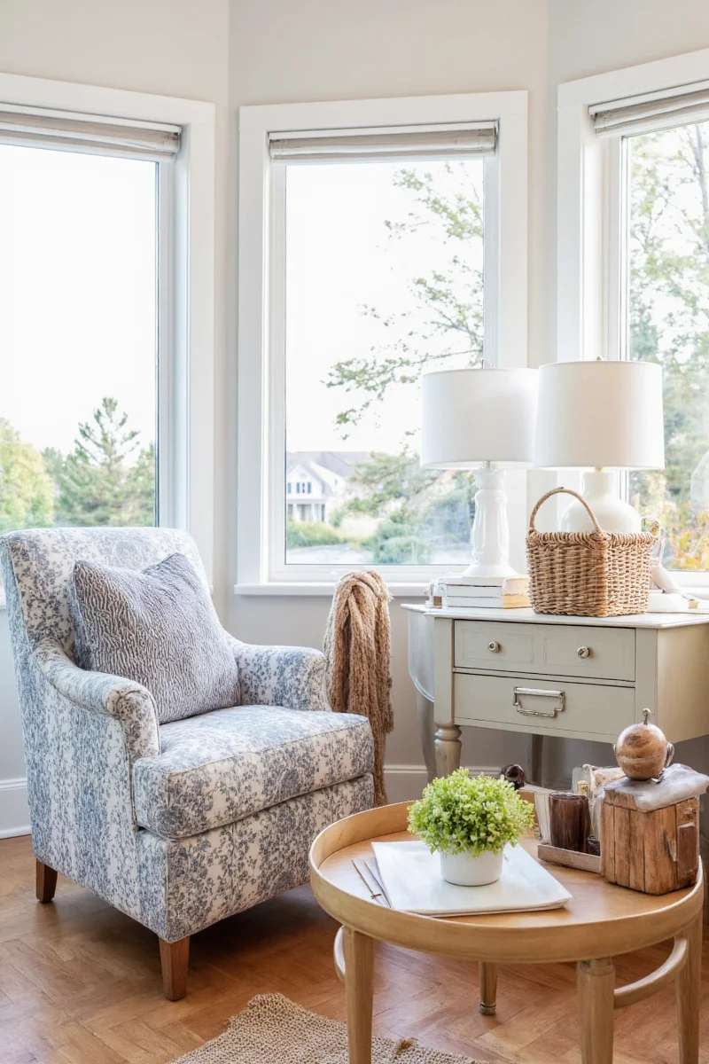 Bench seating in a cottage with storage underneath for blankets and toys.