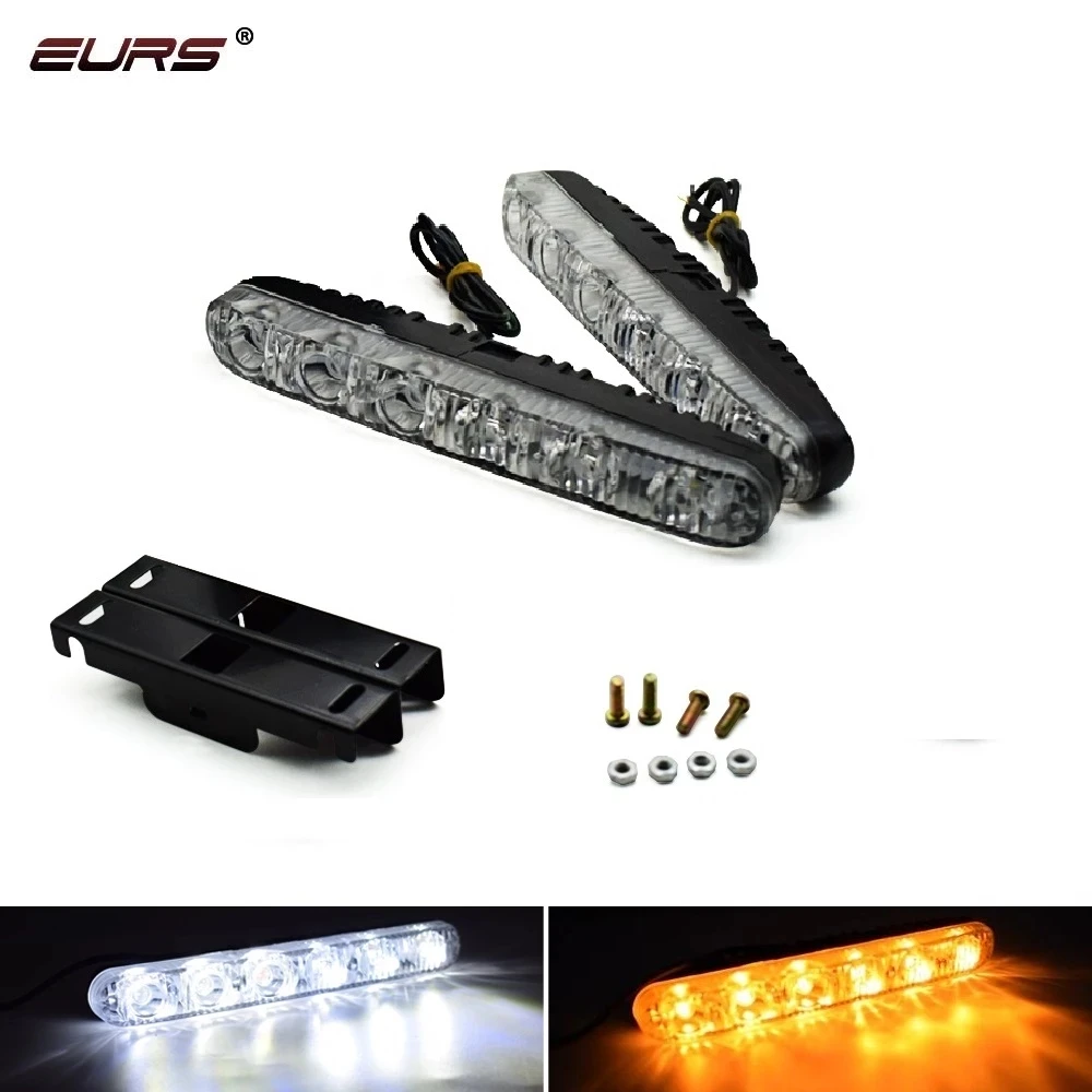 

12 v 6LED Universal Daytime Running Light DRL Led Flowing Turn Signal Auto Lights Daylight Driving Light Yellow White, White+yellow