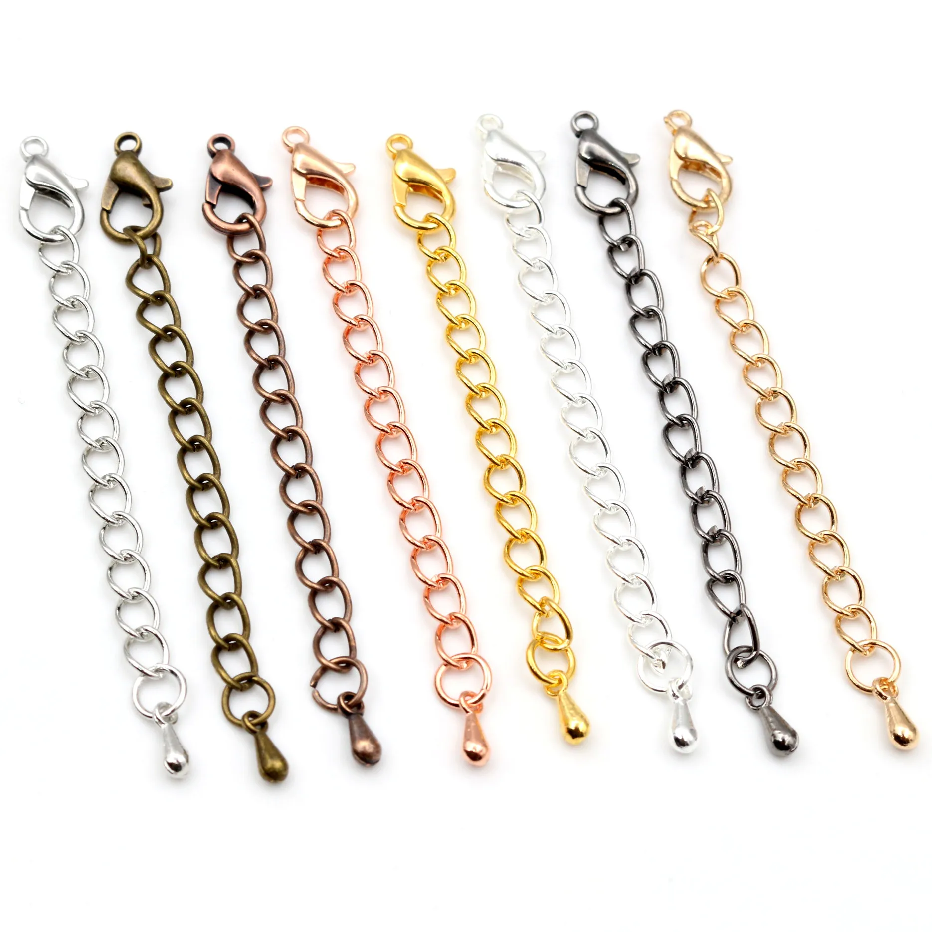 

10pcs/lot 50/70mm Tone Extended Extension Tail Chain Lobster Clasps Connector For DIY Jewelry Making Findings Bracelet Necklace, Multi-colors