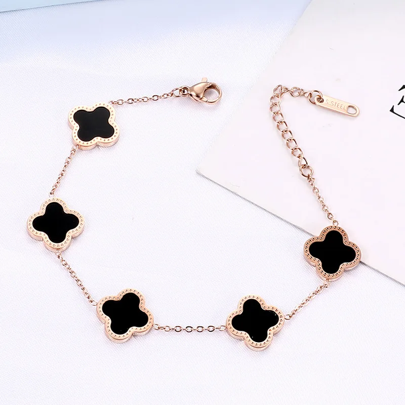 

2021 Pop Charm Jewelry Four Color Stainless Steel Fadeless Clover Bangle Bracelet for Women, As picture