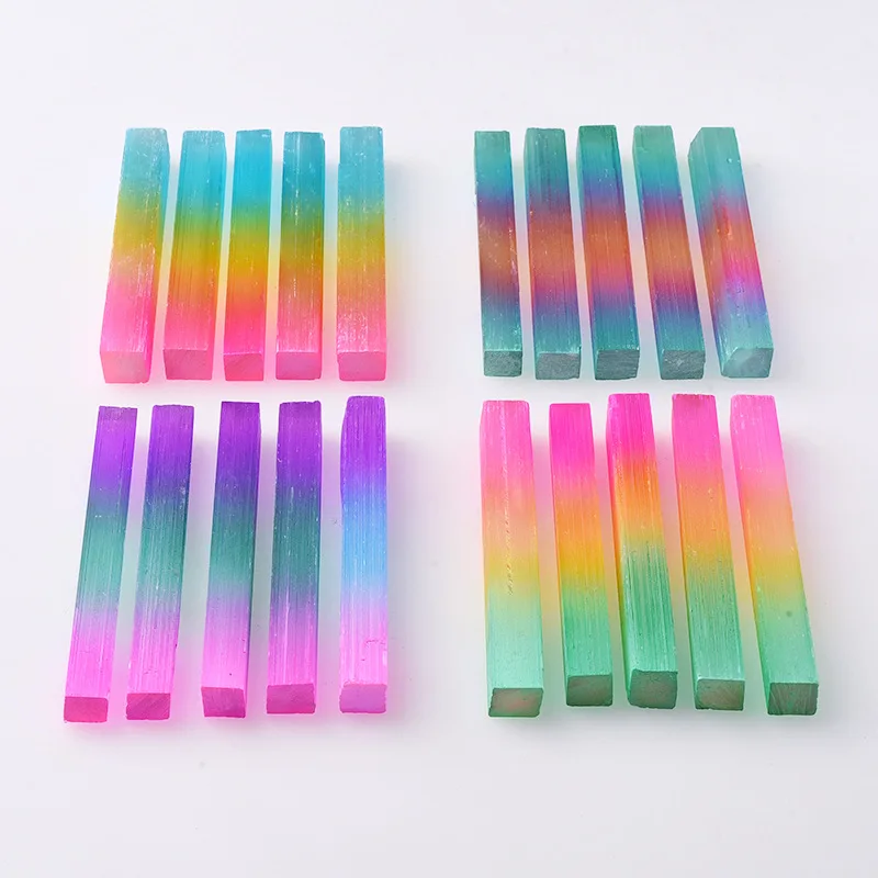 

Natural electroplated rainbow selenite stick aura Moroccan transparent selenite stick crystal gift