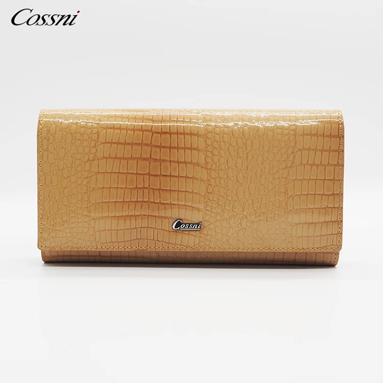 

Stone Pattern Embossing Glitter Genuine Leather Long Lady Wallet with Metal Lining