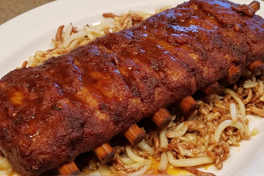 Finished ribs on plate with side dishes