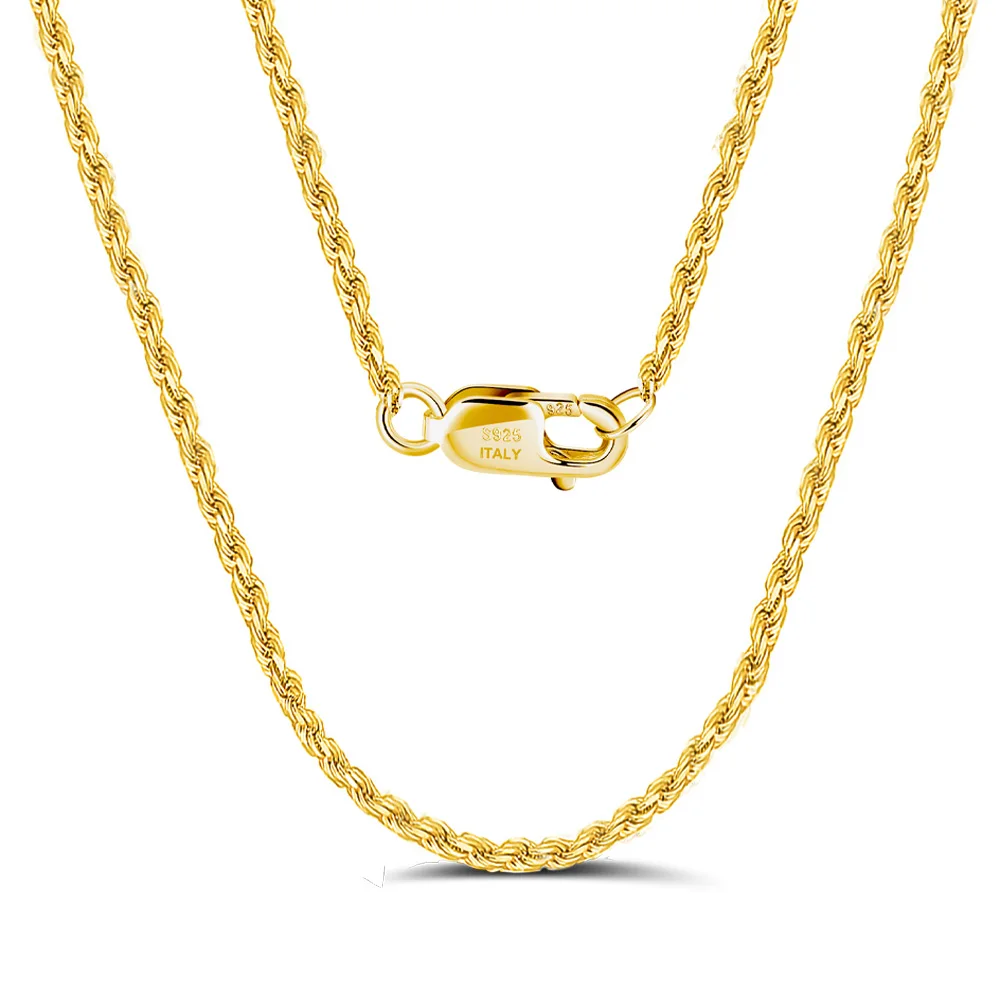 RINNTIN SC29 18K Gold Plated Hip Hop Jewelry Bulk Wholesale Women Men 925 Silver Chain Diamond-Cut Rope Chain Necklace
