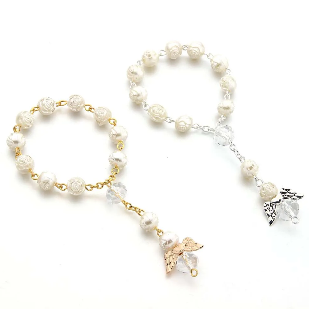 

Angel Baptism Wedding Pray Birthday Present Gift Acrylic Rose Flower Bead Bracelet Rosary WIng, Picture , can customize