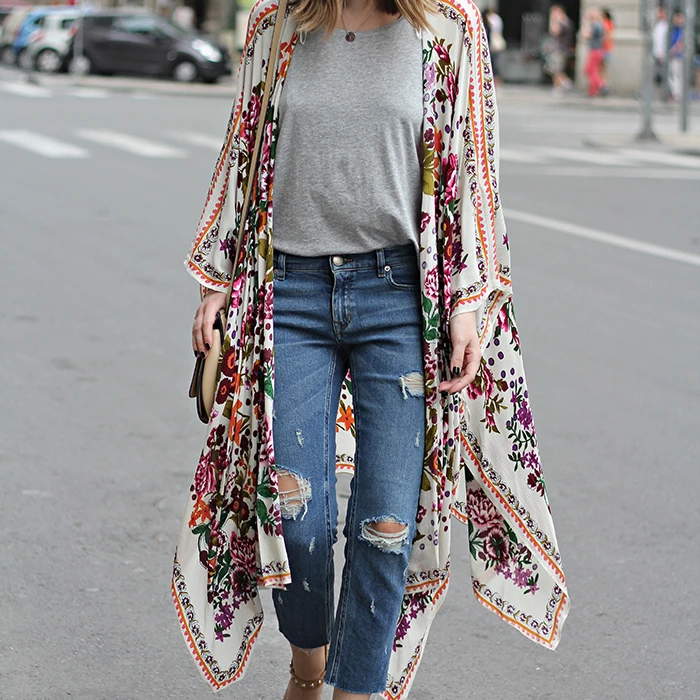 

Women Loose Chiffon Boho Shawl Plus Size Outwear Boho Kimono Beach Cover Up, Customized color