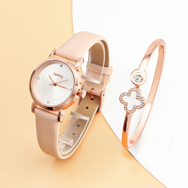 

Brand Leather Strap Rose Gold Quartz Watch Ladies Fashion Luxury Bracelet Wrist watch Clock Relogio