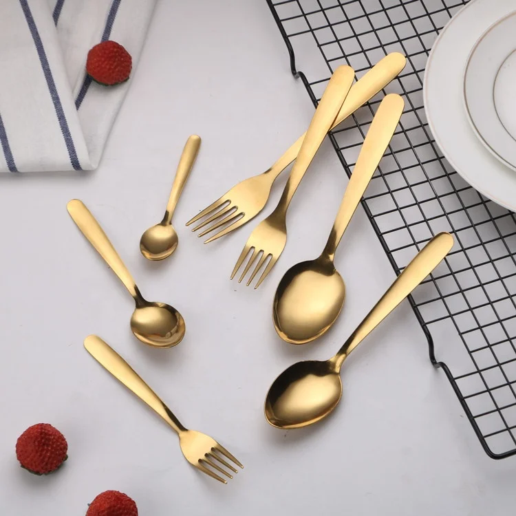 

thin 18/0 stainless steel gold cutlery golden spoon fork knife, Gold golden
