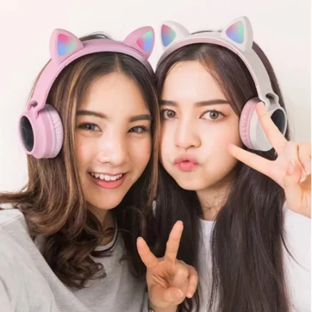 

New Arrival LED Cat Ear Noise Cancelling Headphones BT5.0 Young People Kids Headset With Mic