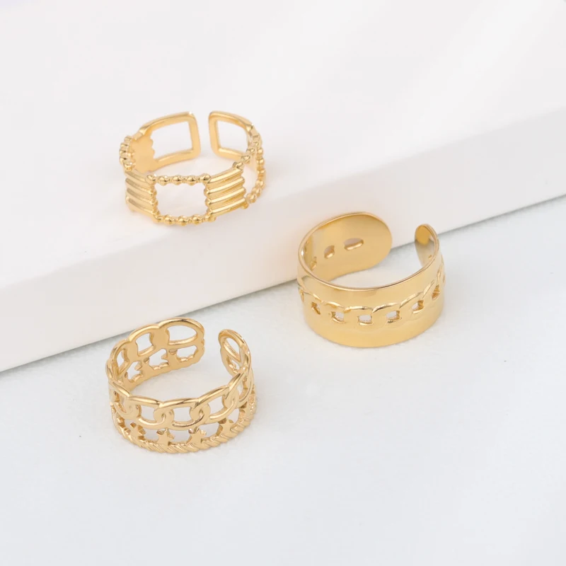 

JR0163 Women inlaid chain ring 14K gold wide ring fashion jewelry Free samples