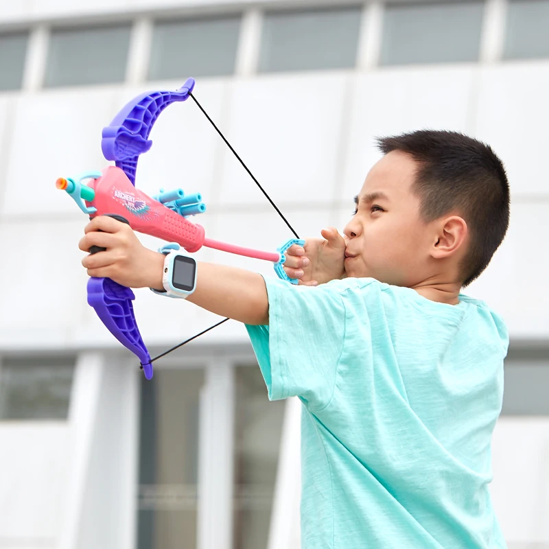 

Xiaoboxing new product modern design sport toys gun with 6pcs soft bullet set plastic bow and arrow for children, 2 colors as photo