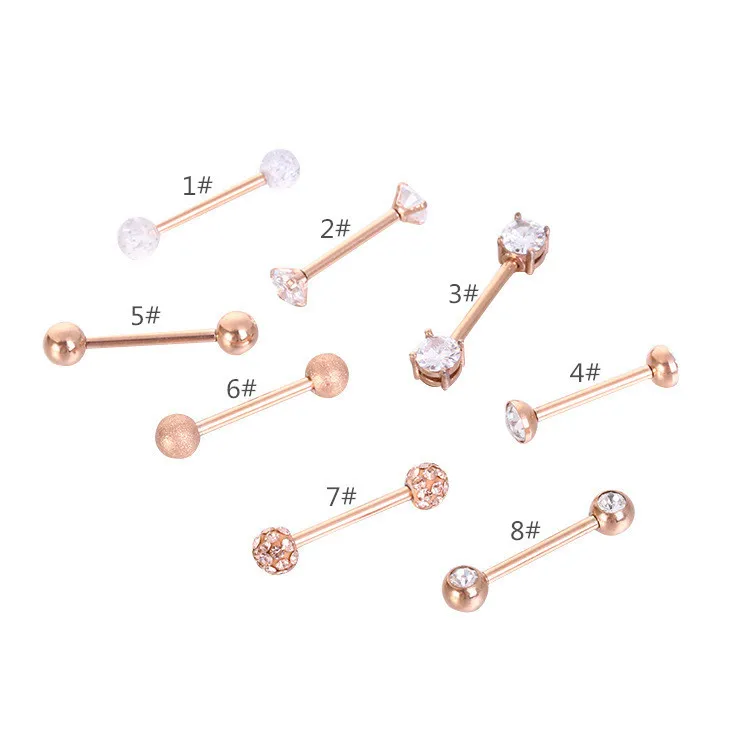 

316l Surgical Steel Nipple Barbell Rings with Clear CZ tongue ring Nipple Piercing Body Jewelry