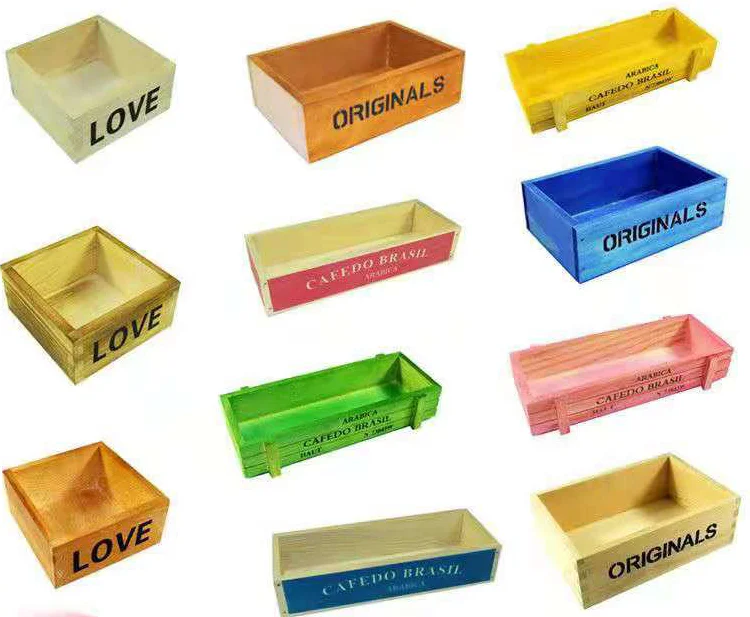 

Rectangle/ Cube Coloful Painted Pine Rustic windowsill Wood Planter Box Indoor Gift Boxes for Succulent Cactus Herbs Flower, Customized color