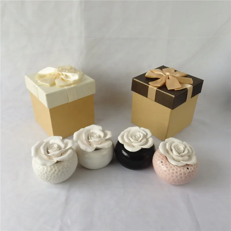 

Handmade Ceramic Flower Aroma Stone Passive Diffuser gift set, White black pink