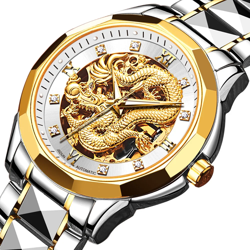 

JSDUN 8840 oem custom watches luxury Factory Hollowed Waterproof Stainless Steel digital automatic Mechanical Watch men wrist