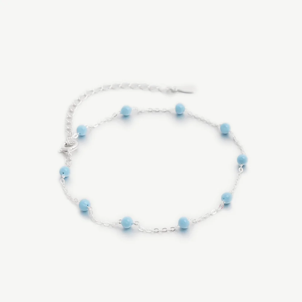 

Chris April Fine jewelry 925 sterling silver white gold plated candy color pink & blue enamel beads chain bracelet