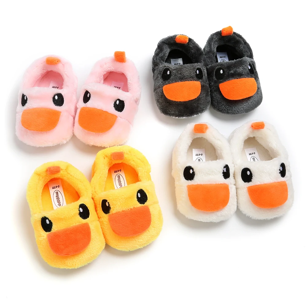 

Wholesale Cheap Flannel Cartoon print cute Yellow duck soft sole toddler baby girl shoes, 4 colors