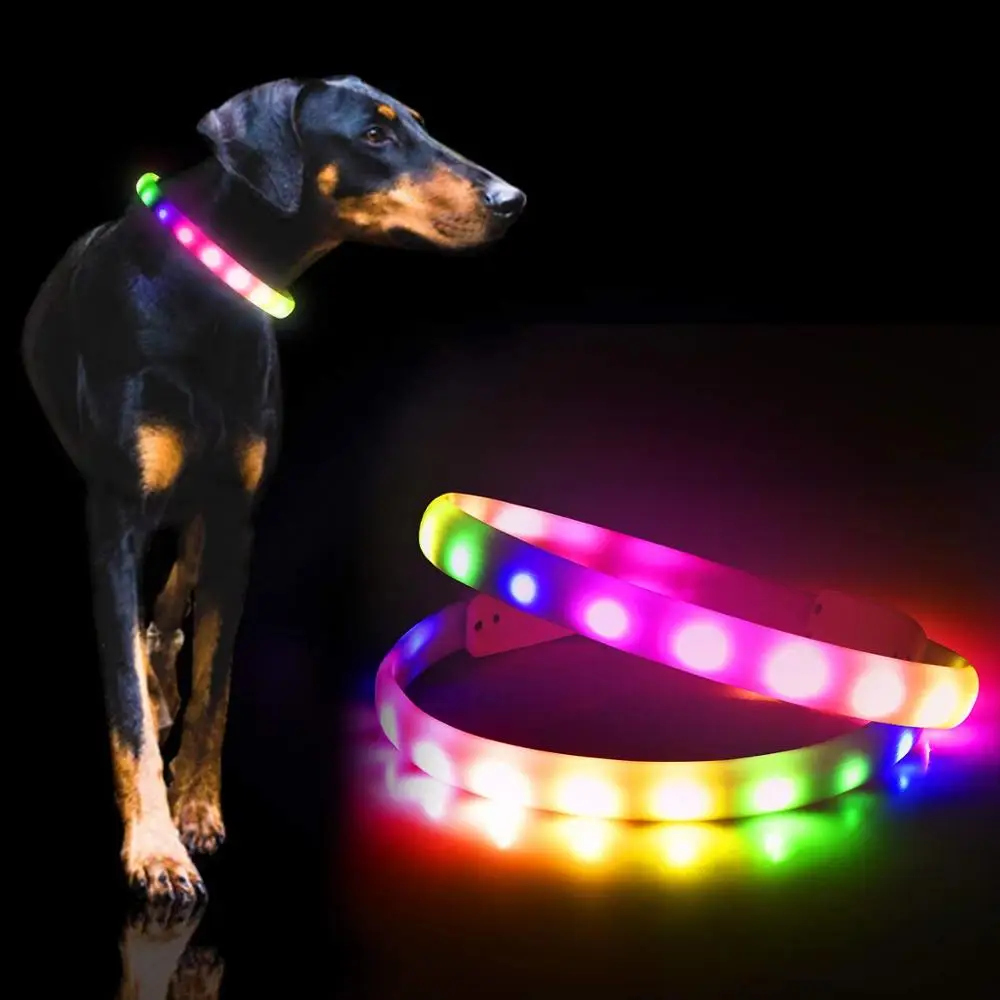 

Colorful Changing LED Dog Collar with RGB,Super Bright USB Rechargeable Light Up Improve Pet Safety&Visibility at Day and Night, White