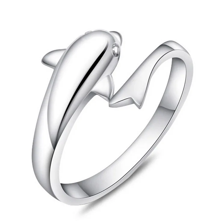 

Romantic 925 Sterling Silver Women Small Dolphin Animal Rings 2019 Wholesale Jewelry