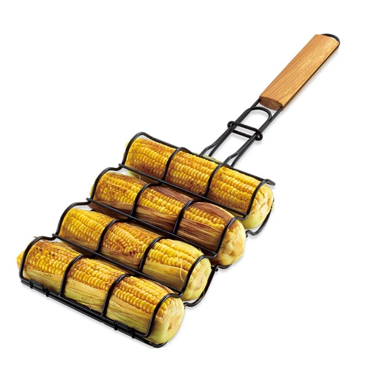 

Main product bamboo handle disposal bbq grill mesh netting corn holder