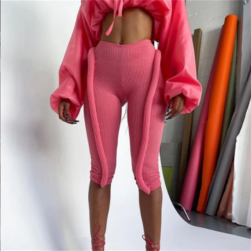 

LvCong New fashion women spring fall fluorescent color high waist lift hip solid color sports casual short pants