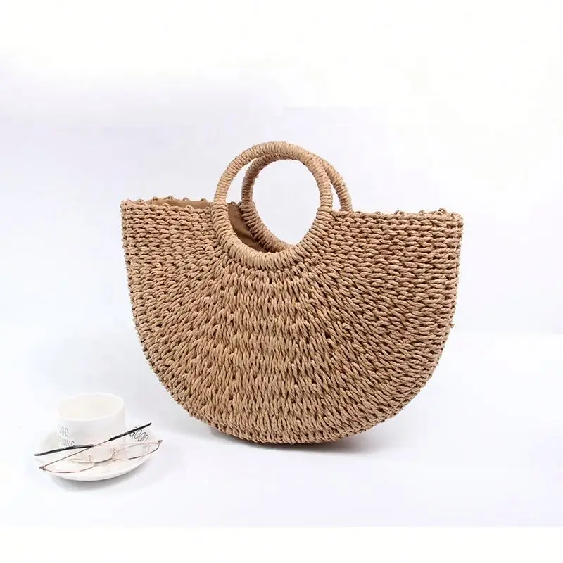 

2020 Ins Hot Vintage Fashion Ladies Women Summer Beach Straw Clutch Tote Bag Bali Half Moon Bag