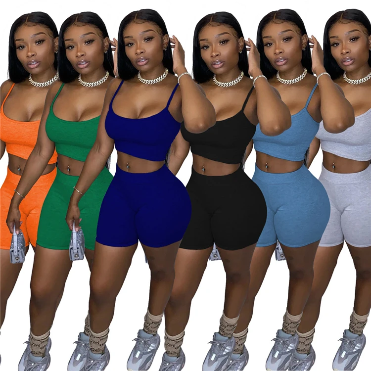 

W6672-summer 2020 crop top short jogger set womens clothing sets 2 pieces, Picture