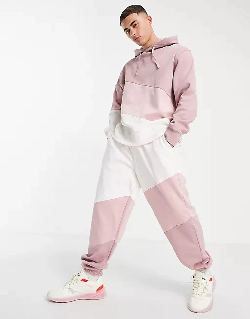 

Custom Top man co-ord color block superdry hoodie set in pink