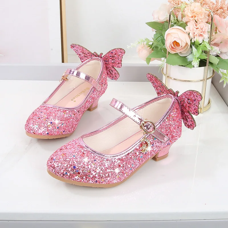 

New Arrival Little Girl Crystal Leather Shoe Soft Sole Sequined Party Kids Princess Shoes, White red pink purple black blue gold silver