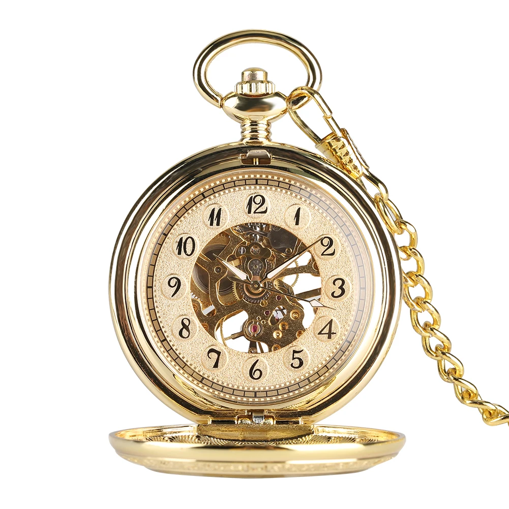 

High Quality Retro Gold Mechanical Groomsmen Pocket Watch Hand-Wind Transparent Pendant Watch