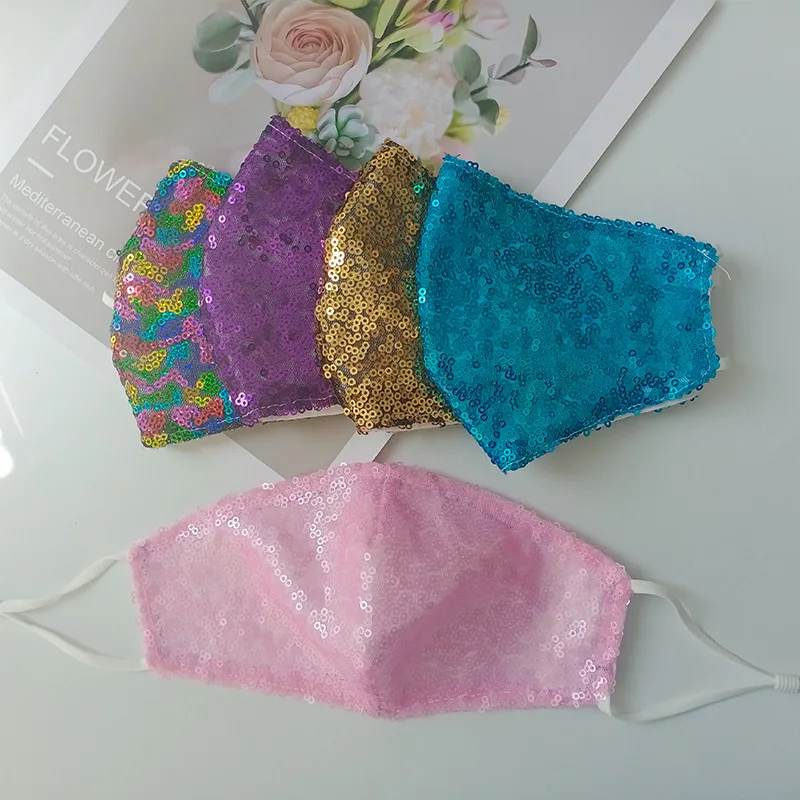 
2021 popular fashion sequin printed masks skin men and women masks reuseable cotton dustproof for party mask 