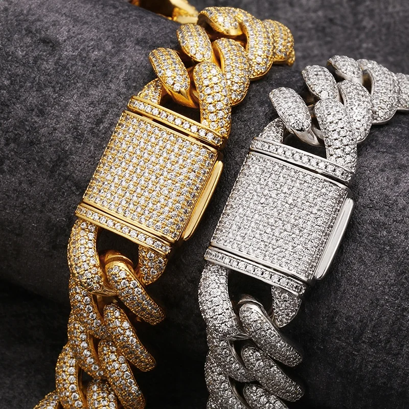 

18mm Iced Out Jewelry Cuban Link Chain, Big Heavy 18mm Iced Out 18K Gold Cuban Link Chain