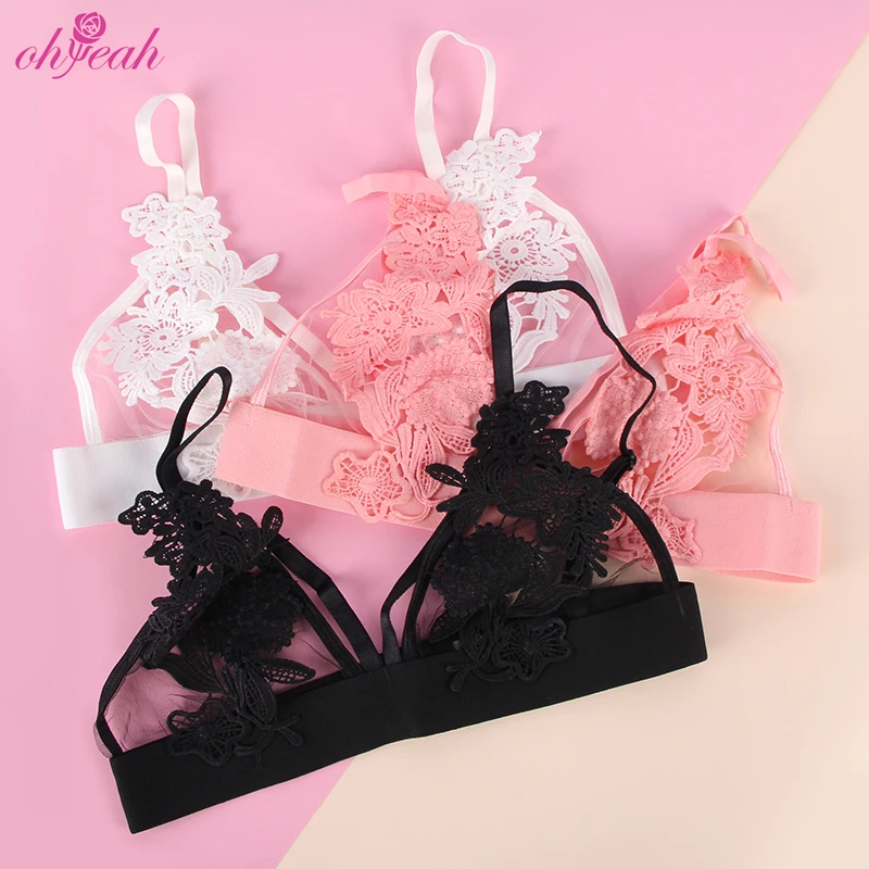 

Wholesale private label embroidery plus size lace bralette sexy lingerie