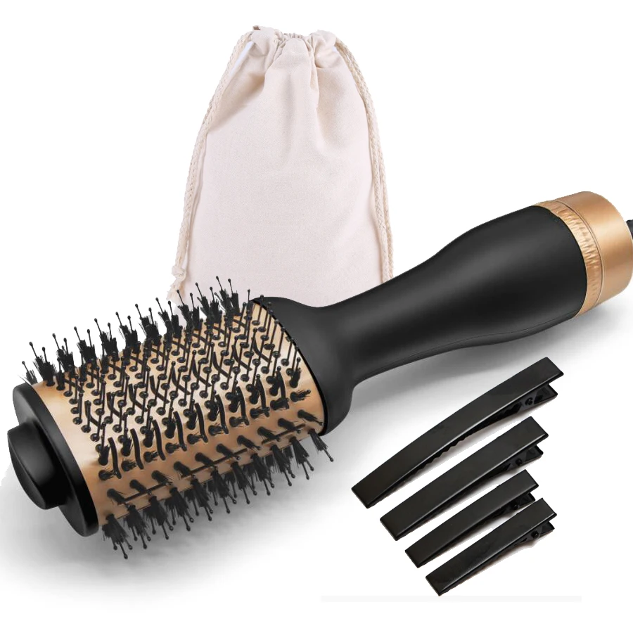 

2021 professional rechargeable leafless hair brush dryer holder with comb one step negative ion hair dryer sale, Black