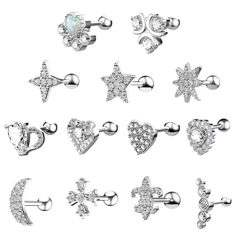 

13Pcs/Set Zircon Ear Tragus Stud Piercing Lip Labret Ring 316L Surgical Steel Daith Earrings Helix Cartilage Piercing Earring