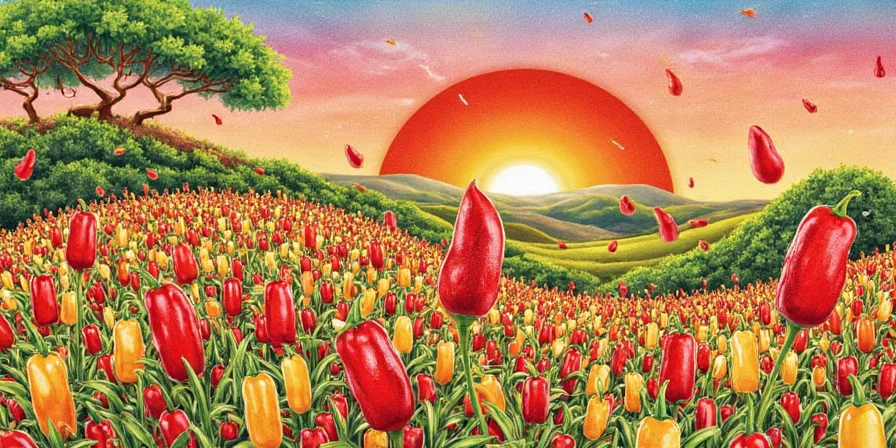 Collage of popular peppers with flags indicating their origin