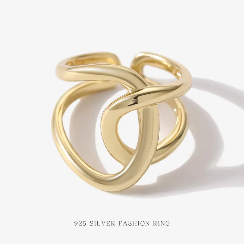 

Dropshipping 925 Silver Rings Jewelry Women Sterling Silver Geometric Adjustable Rings Gold Plated Open Ring Wholesale