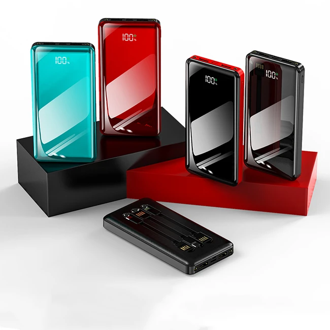 

Factory wholesale With 2USB Output with cable Super fast charging PD22.5W QC3.0 10000mah power bank, Black,red,mirror red, mirror blue