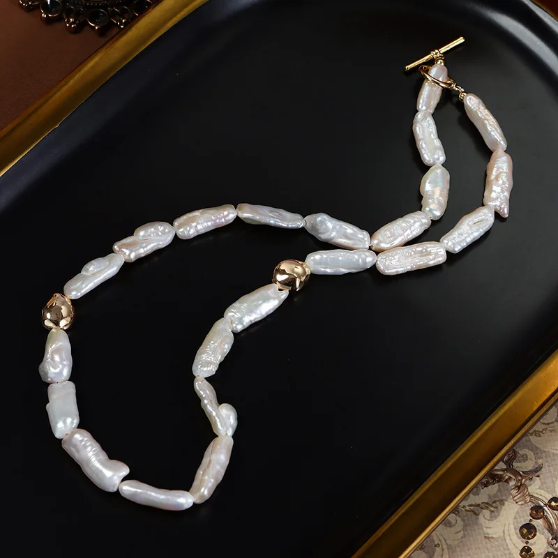 

Fresh water pearls necklace with Gold plated OT clasp 7-8mm Pipa beads fresh water pearl necklace customize