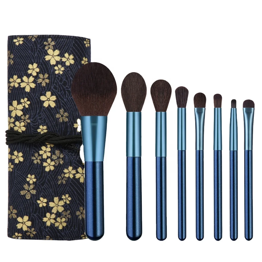 

8pcs Makeup Brush Set Grapelet Beautiful Starry Sky Wooden Handle Customizable, Dark blue