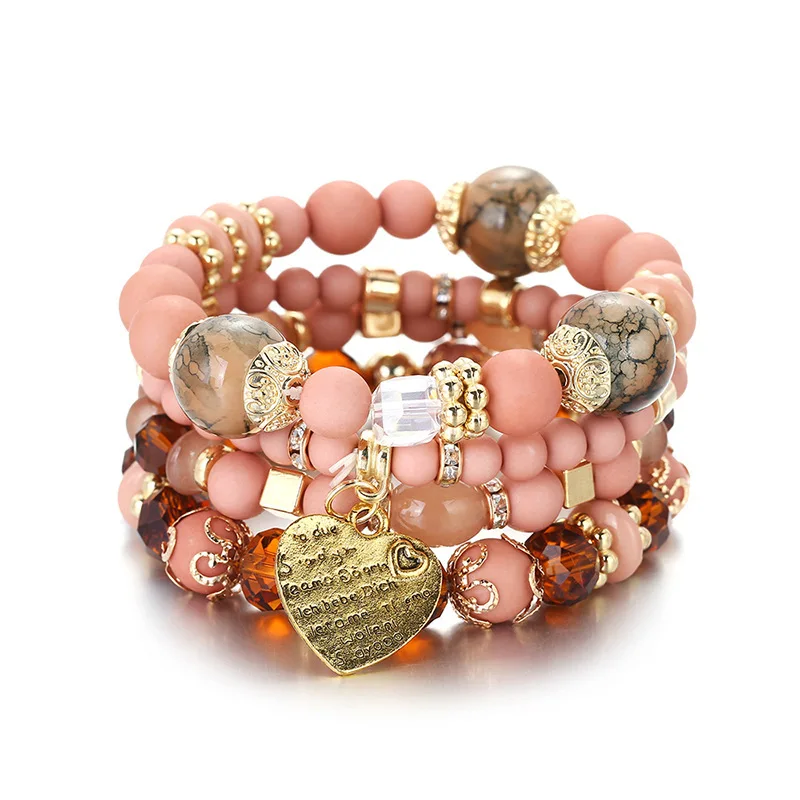 

Bohemian Colorful Stone Beaded Bracelet Multilayer Wooden Charm Bracelet Gift for Her